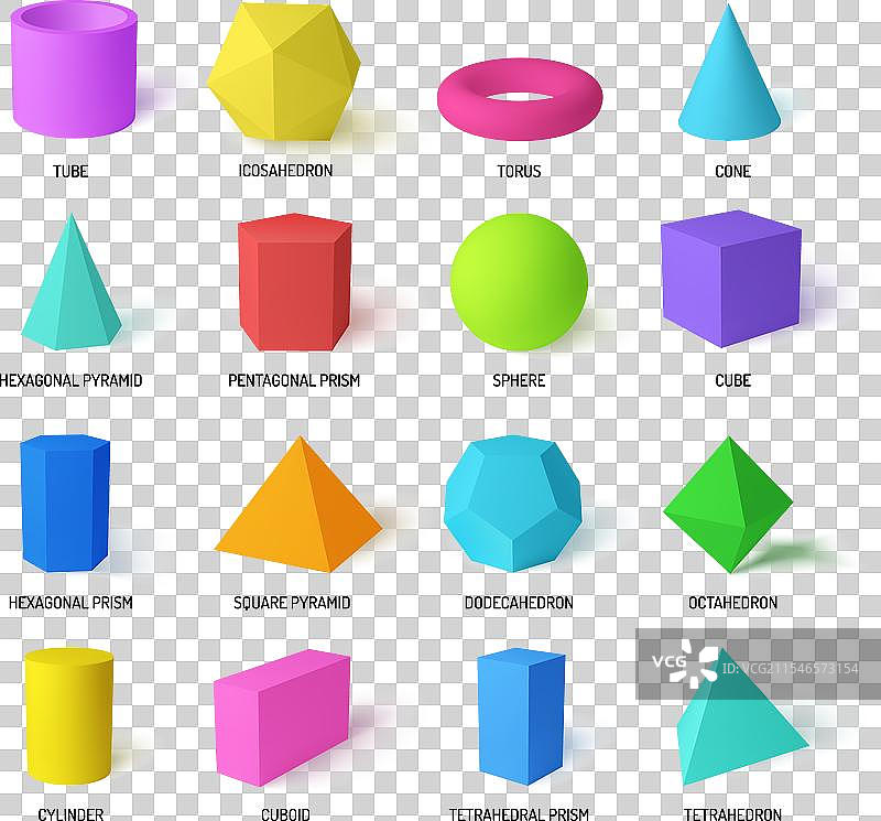 基本立体几何形状的真实色彩套装图片素材