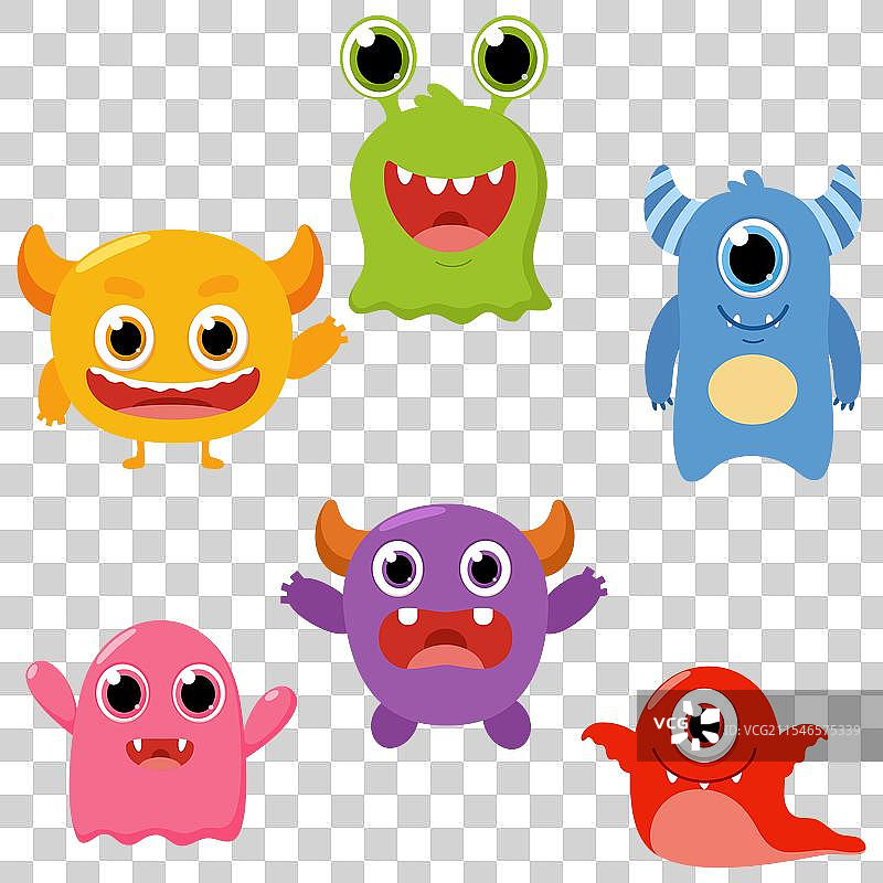 色彩斑斓的搞笑怪兽卡通形象，背景为白色图片素材