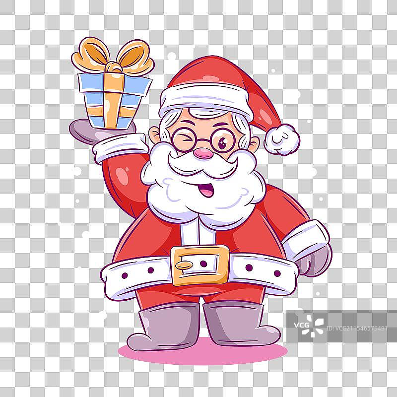 圣诞老人用右手提着一个礼物图片素材