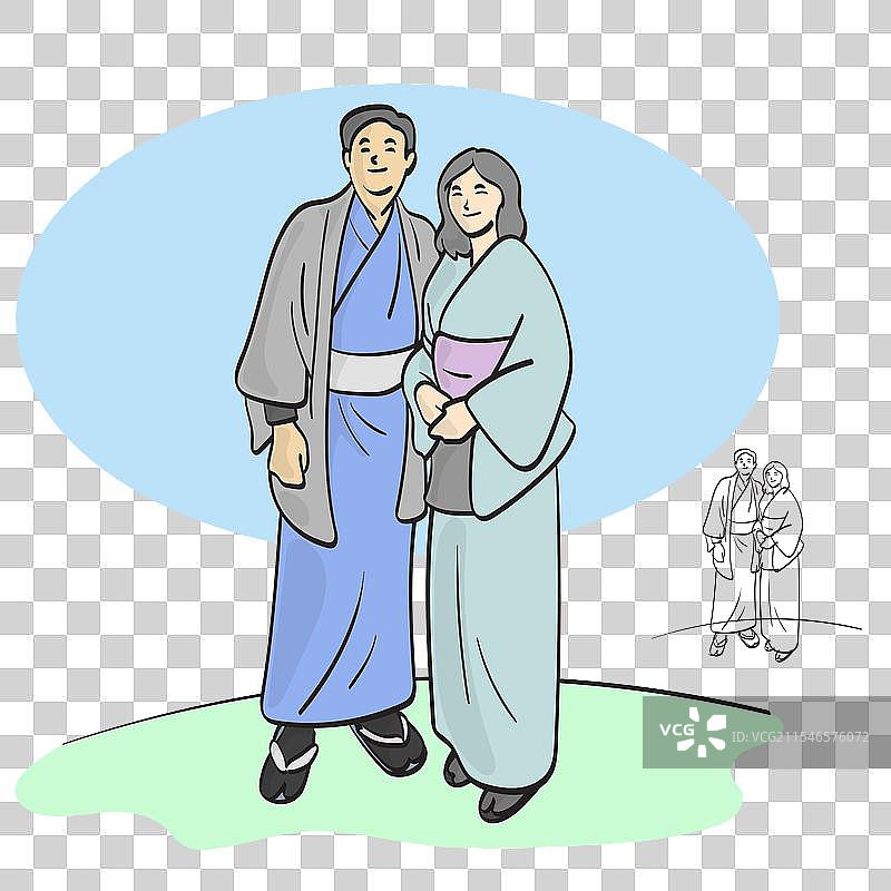 穿着传统日本服装的恋人情侣图片素材