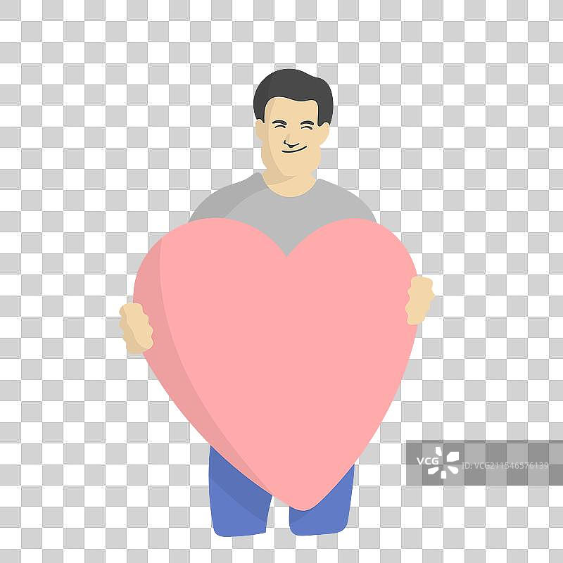 年轻男子拥抱一个大红心图片素材