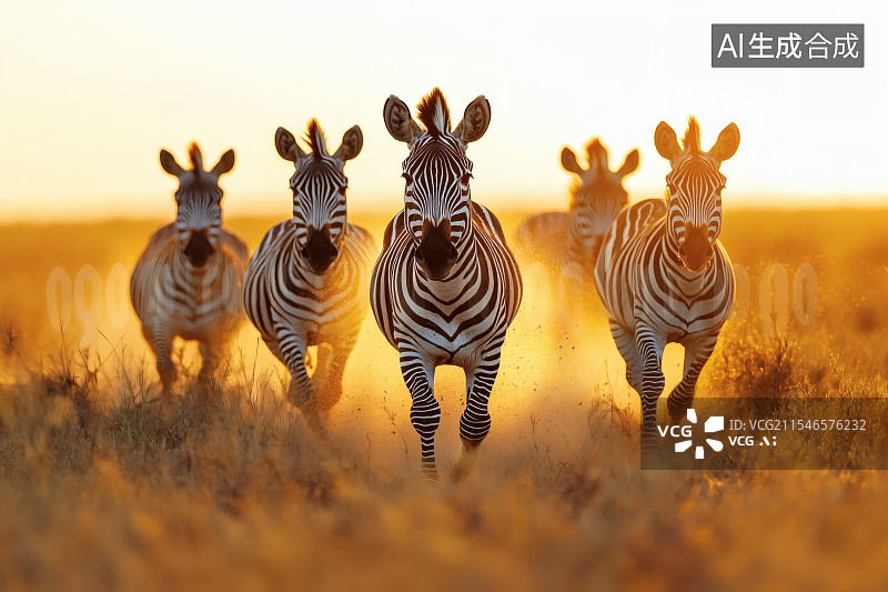 【AI数字艺术】非洲大草原上奔跑的一群斑马图片素材