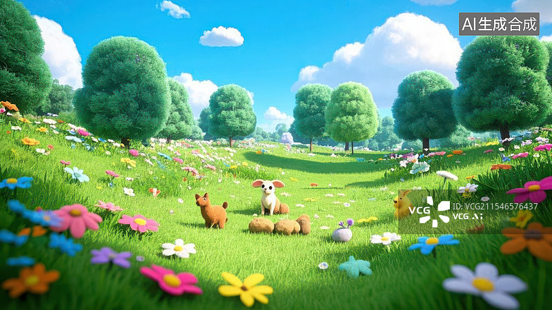 【AI数字艺术】毛毡质感森林里的小动物图片素材