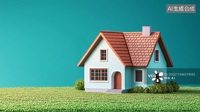 【AI数字艺术】棕色屋顶与绿色草地的清新设计图片素材