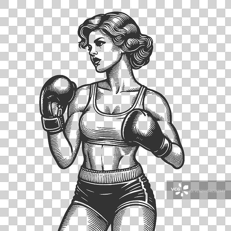 准备战斗的女拳击手雕刻画图片素材