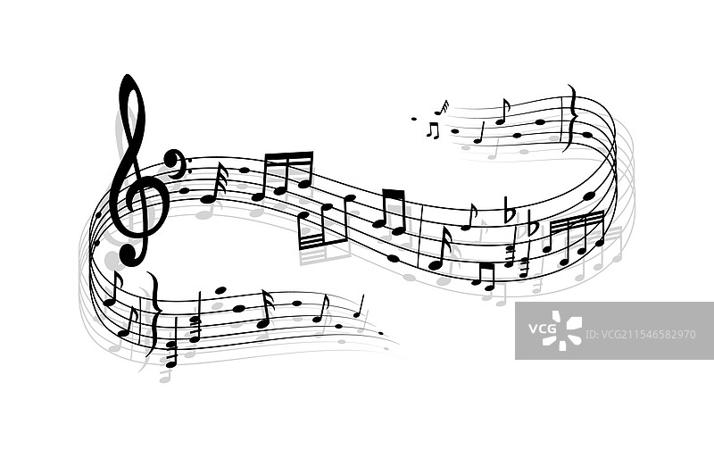 音乐波形与高音符号和音符符号图片素材