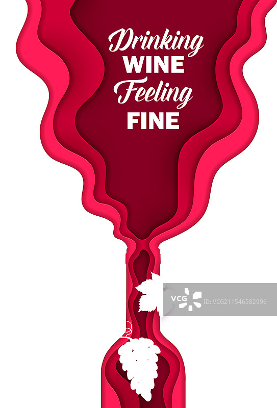 纸雕红酒瓶与波浪溅起的葡萄图片素材