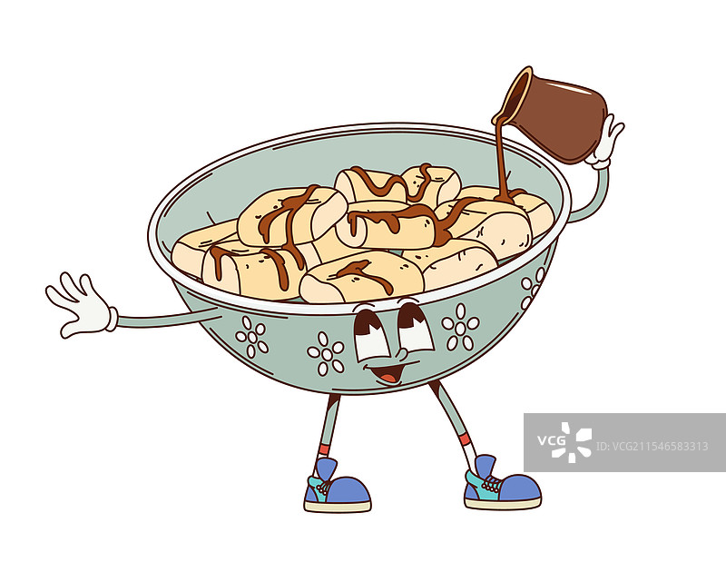 卡通复古风格的日本蕨饼甜点图片素材