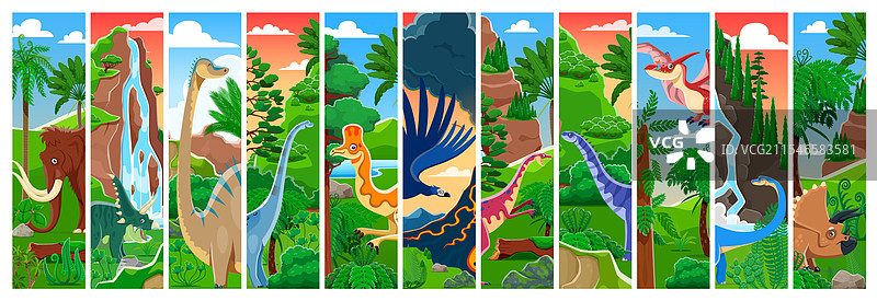 史前恐龙拼贴在丛林背景中图片素材