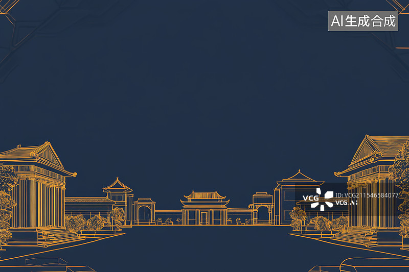 【AI数字艺术】国风古建筑山水插画图片素材