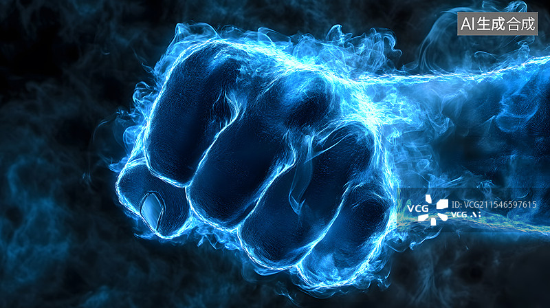 【AI数字艺术】蓝色立体拳头加油手势图片素材