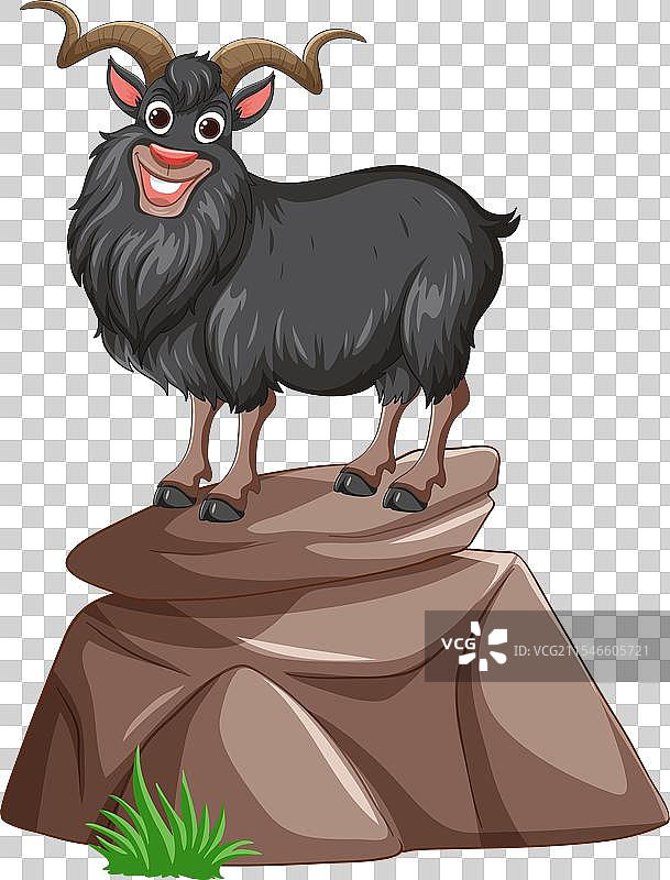 一只快乐的山羊在岩石上图片素材