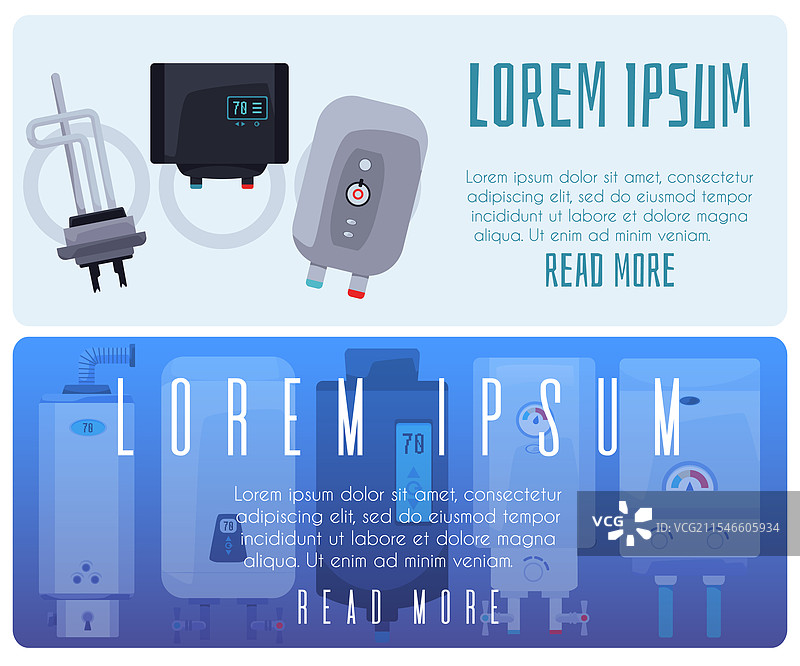 一组带有文字的水加热系统横幅图片素材