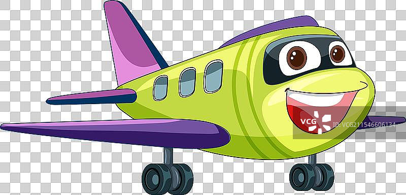 色彩斑斓、带有眼睛和嘴巴的微笑飞机图片素材