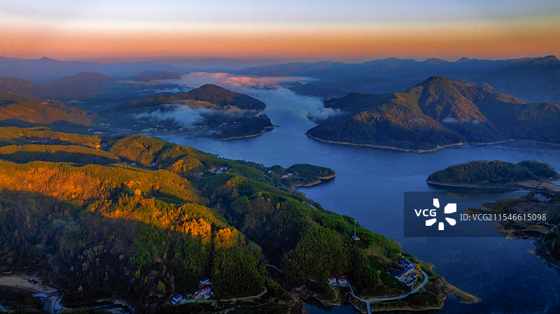 安徽省六安市霍山县佛子岭水库晨色图片素材
