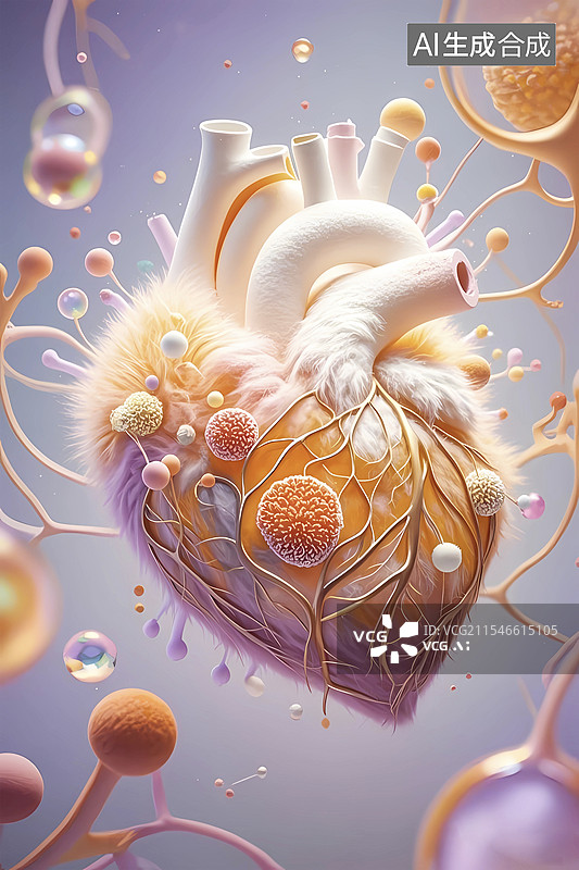 【AI数字艺术】艺术3D卡通红色心脏科学插画图片素材