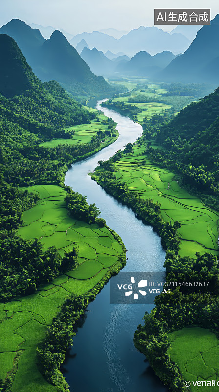 【AI数字艺术】大自然山峰河流风景图片素材
