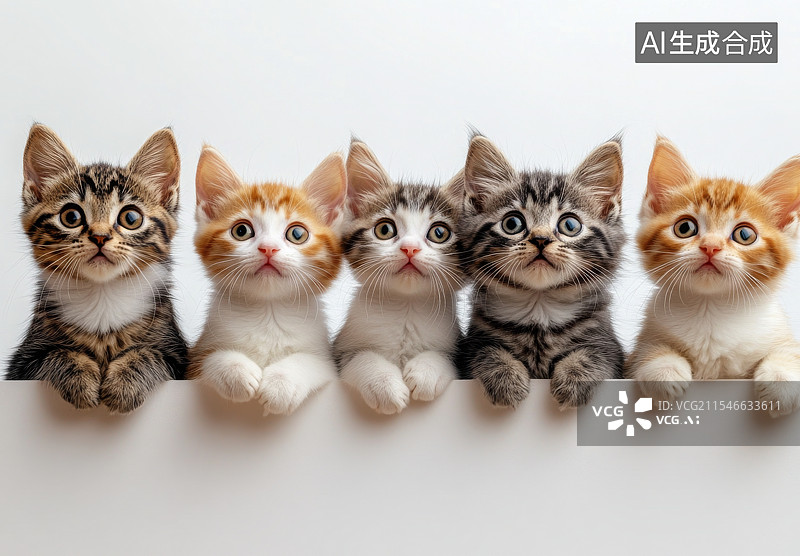 【AI数字艺术】一群可爱猫咪并排趴卧的姿态图片素材