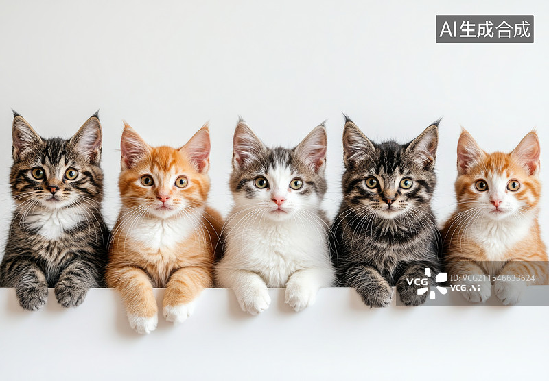【AI数字艺术】一群可爱猫咪并排趴卧的姿态图片素材