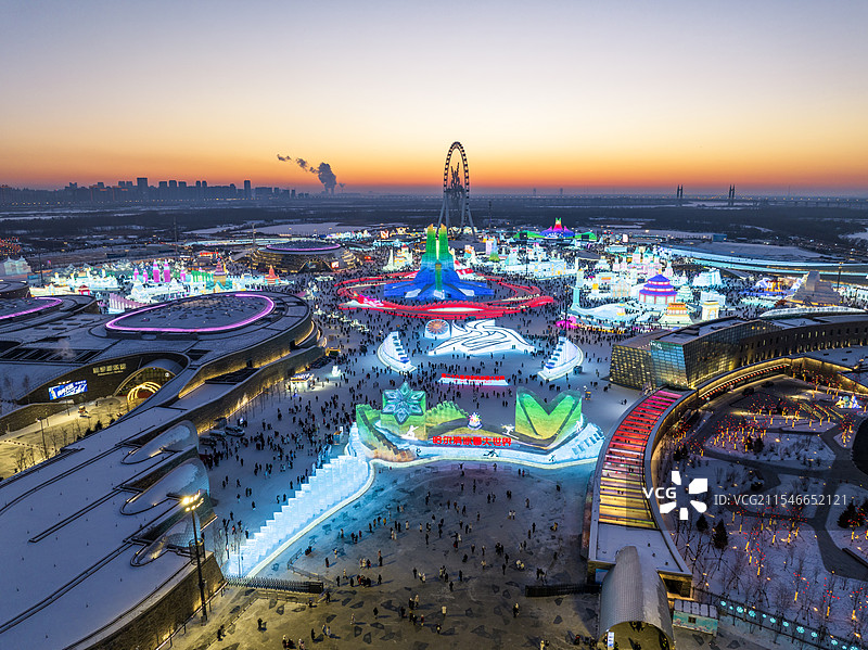 黑龙江哈尔滨冰雪节冰雪大世界航拍图片素材