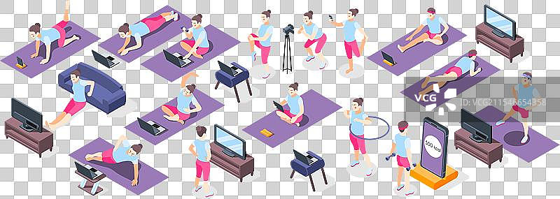 健身在线等距图标集的人物图片素材