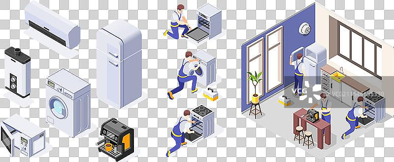 家电维修工人图标集图片素材