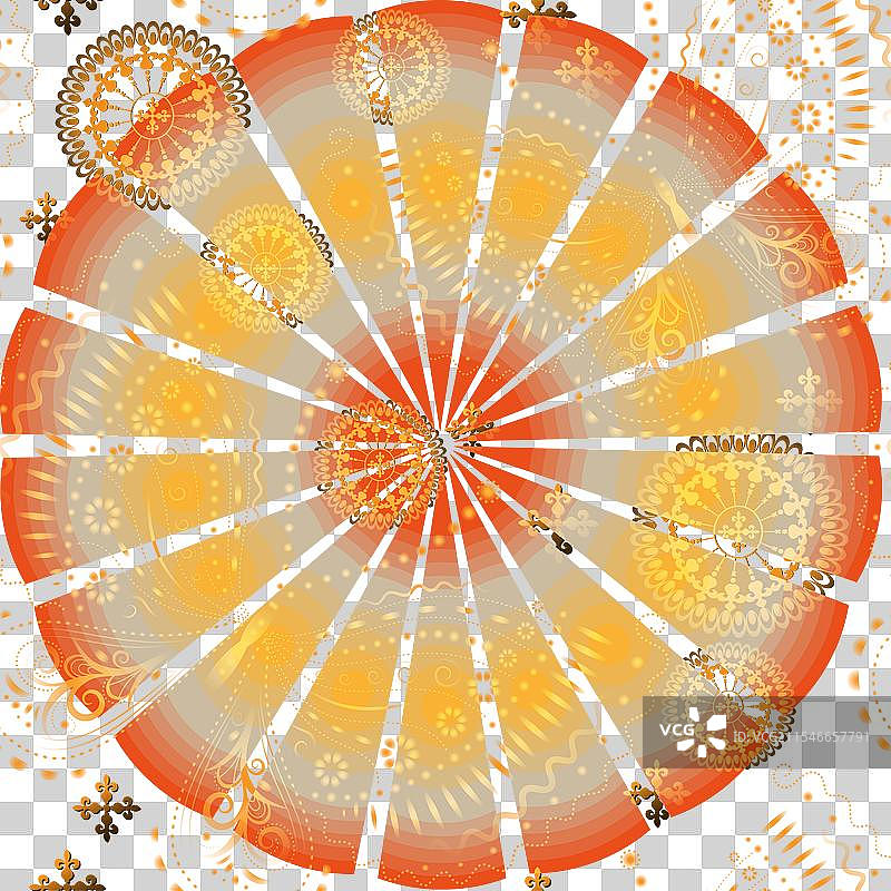 生动的复古手绘曼荼罗在黑色背景上图片素材