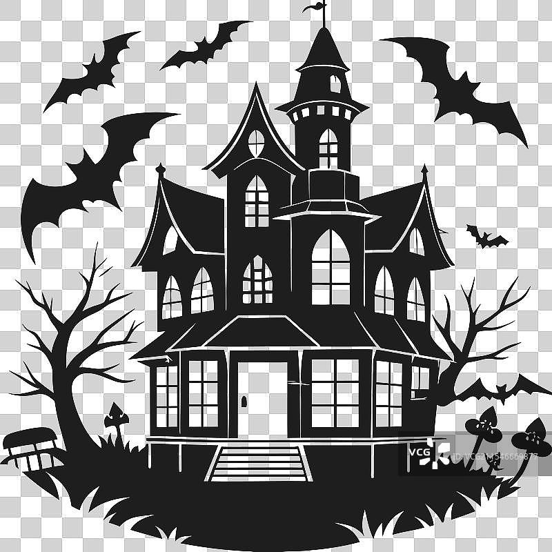 万圣节的鬼屋剪影图片素材