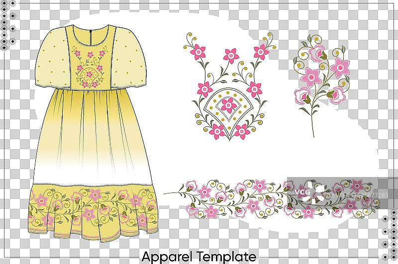 女孩渐变染色花卉印花连衣裙图片素材