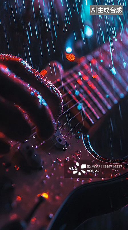 【AI数字艺术】雨夜吉他手图片素材