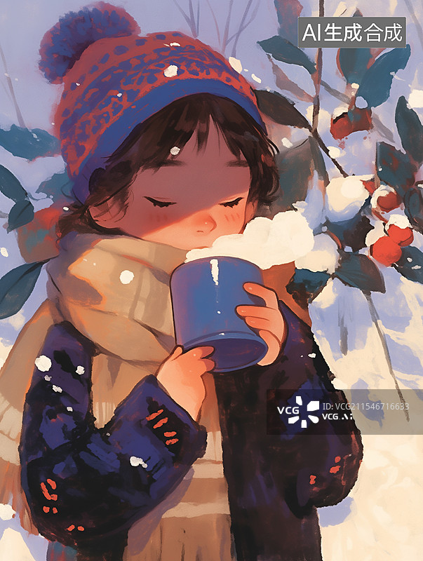 【AI数字艺术】冬日手里抱着热乎乎的杯子图片素材