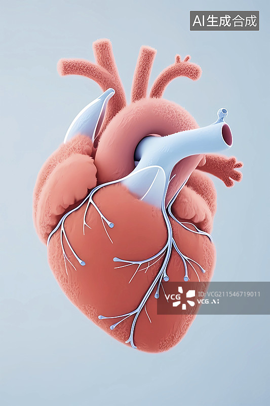 【AI数字艺术】3D红色心脏解剖学医学插图图片素材
