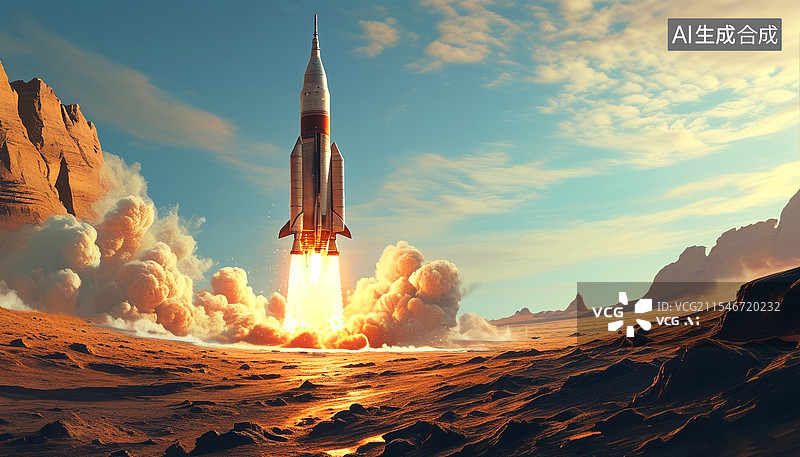 【AI数字艺术】火星太空火箭发射升空图片素材