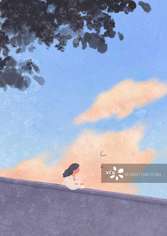 可爱的人与云风景插画图片素材
