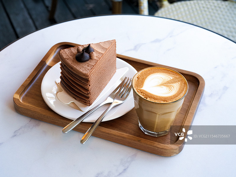 美味咖啡与蛋糕特写图片素材