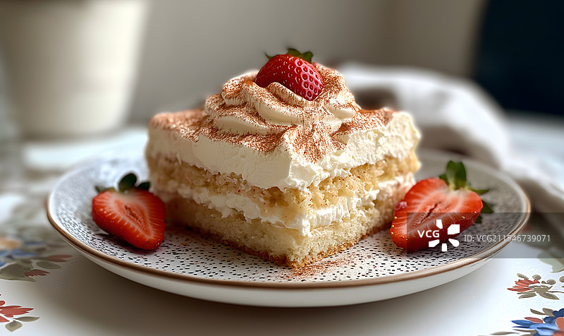 桌上盘子里甜点的特写镜头图片素材