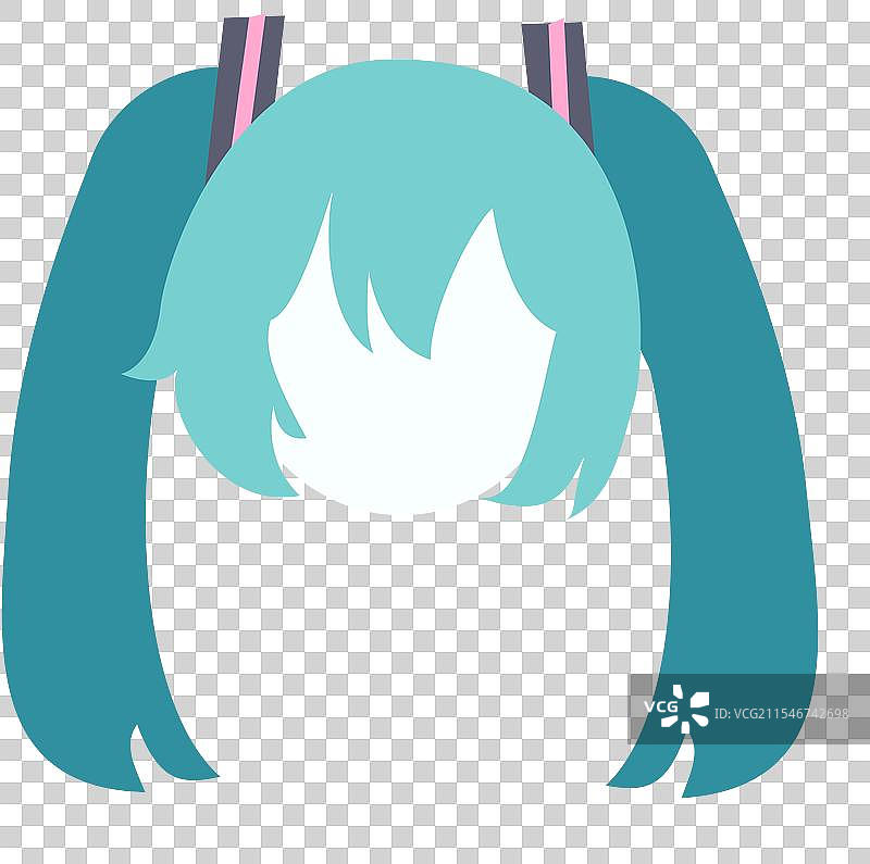 色块扁平几何形状双马尾蓝色头发二次元图标插画图片素材