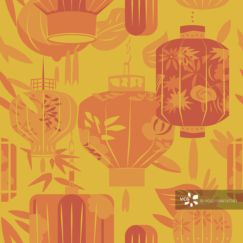 红色黄色灯笼国潮花纹四方连续图案图片素材