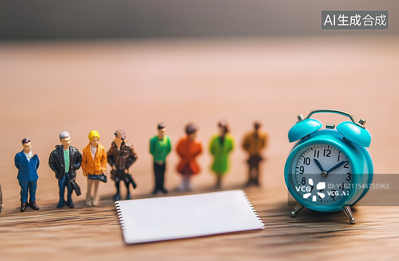 【AI数字艺术】人们在老式六闹钟旁边，旅行时间管控概念素材图片素材