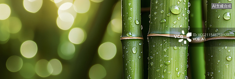 【AI数字艺术】3D带水珠的竹子背景图图片素材
