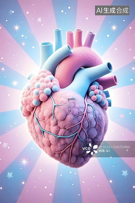 【AI数字艺术】艺术3D卡通红色心脏科学插画图片素材