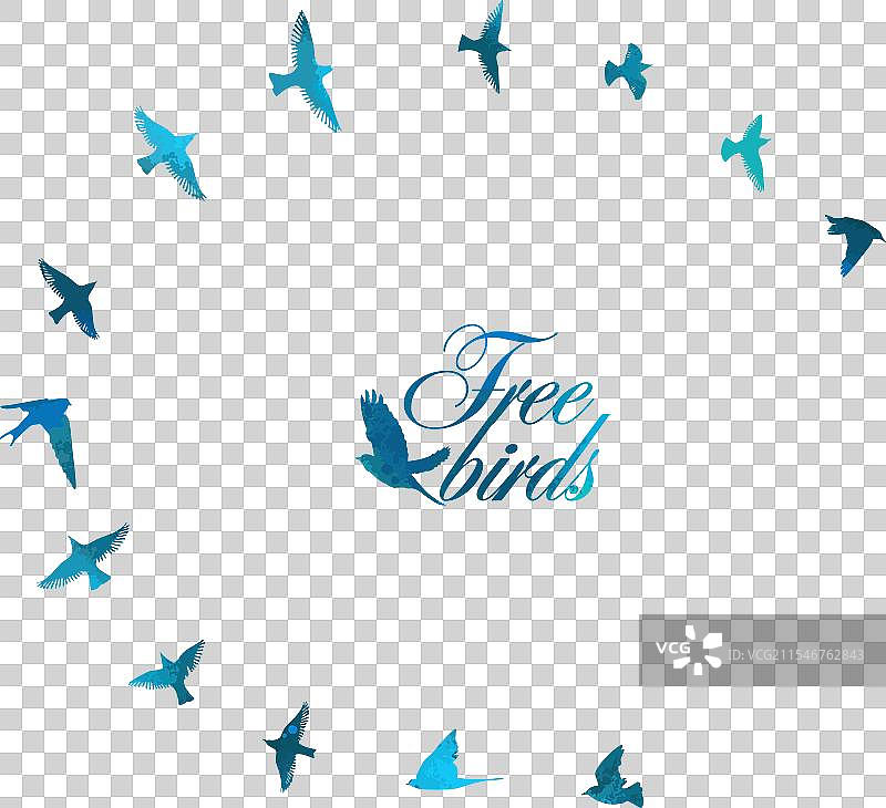 一群蓝色水彩飞鸟的手绘图图片素材