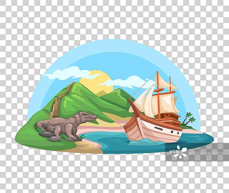 拉布安巴霍岛与帆船游艇和科莫多岛图片素材