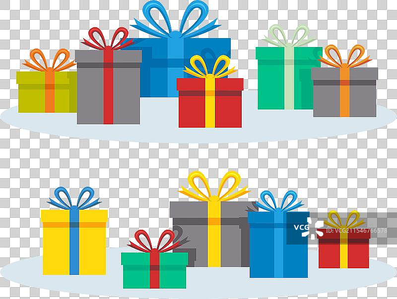 一组带有丝带蝴蝶结的礼品盒图片素材