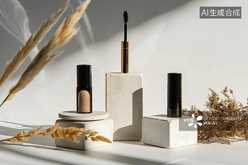【AI数字艺术】彩色背景下的各种化妆品图片素材