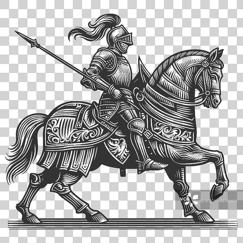 中世纪骑士骑马的雕刻图片素材