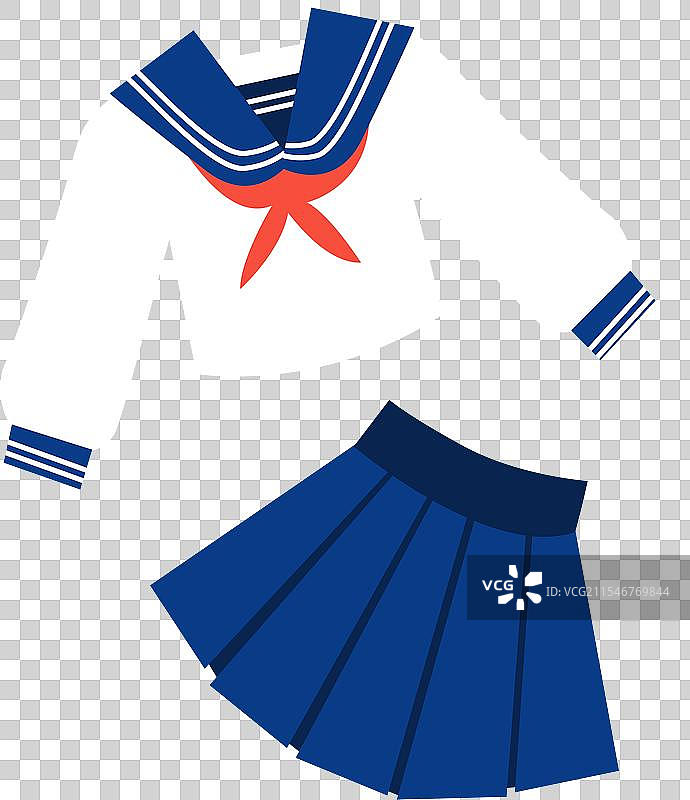 色块扁平几何形状制半裙长袖水手服上衣可爱jk插画图标图片素材