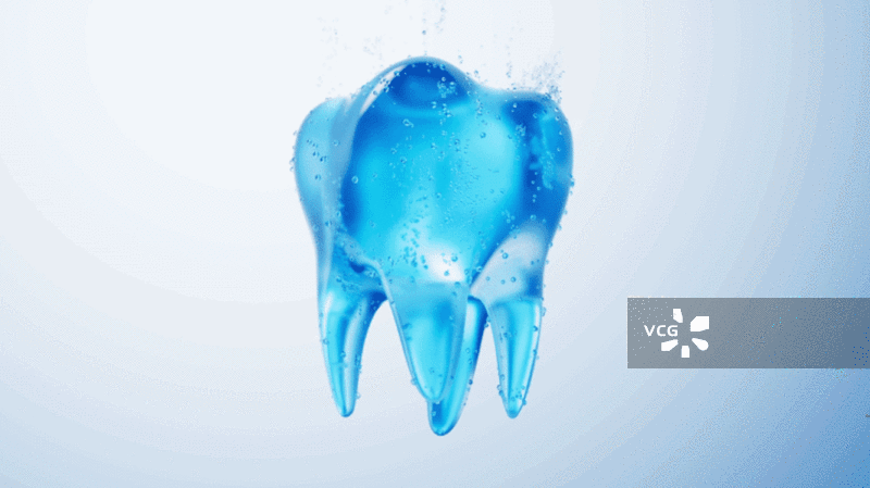 透明牙齿与水珠气泡三维渲染图片素材