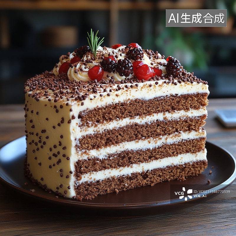 【AI数字艺术】美味巧克力蛋糕切片图片素材