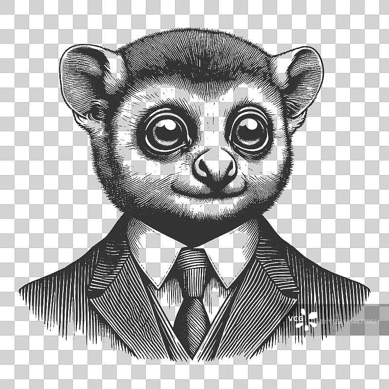 穿着西装和领带的狨猴雕刻图图片素材